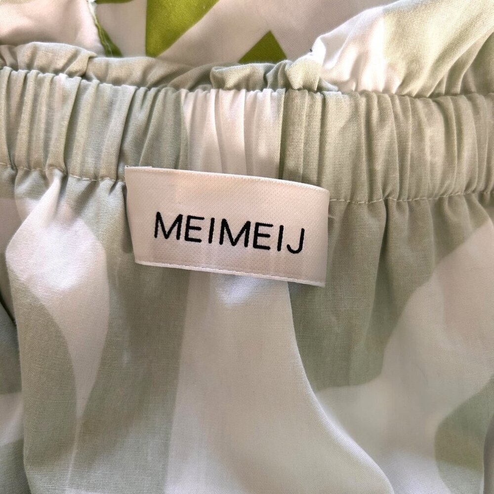 MeimeiJ Abstract Green White Print Top Off Shoulder Ruffle Cotton Sz XS (Ital 38 - Picture 6 of 8